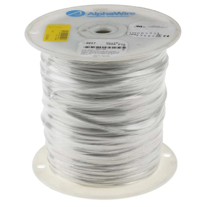 Alpha Wire Hook Up Wire PVC Series White, 16 AWG, 26x0.25 mm Core Strands, 305 m Length, 300V, Flame Retardant 3057 WH001