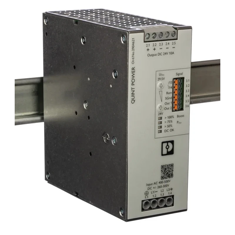 Phoenix Contact QUINT POWER Switched Mode DIN Rail Power Supply 3-Phase AC Input 400-500V AC, 29.5V DC, 10A Output 2904621