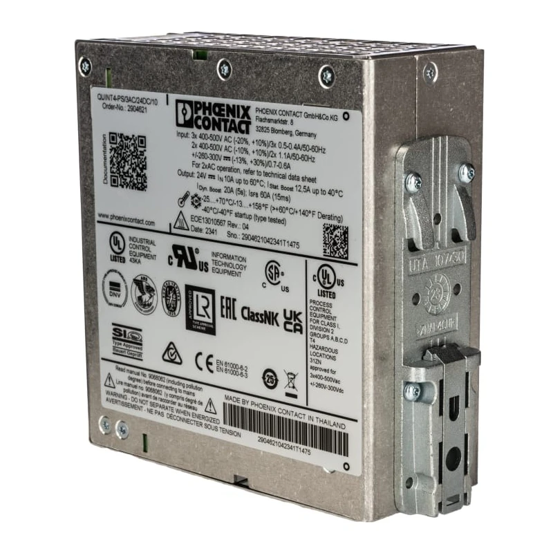 Phoenix Contact QUINT POWER Switched Mode DIN Rail Power Supply 3-Phase AC Input 400-500V AC, 29.5V DC, 10A Output 2904621