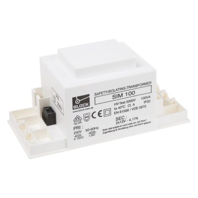 Block 2 Output 100 VA Chassis Mount Transformer 230 V ac Primary, 2 x 12 V ac Secondary, cUL 506, VDE, EN 61558 SIM 100