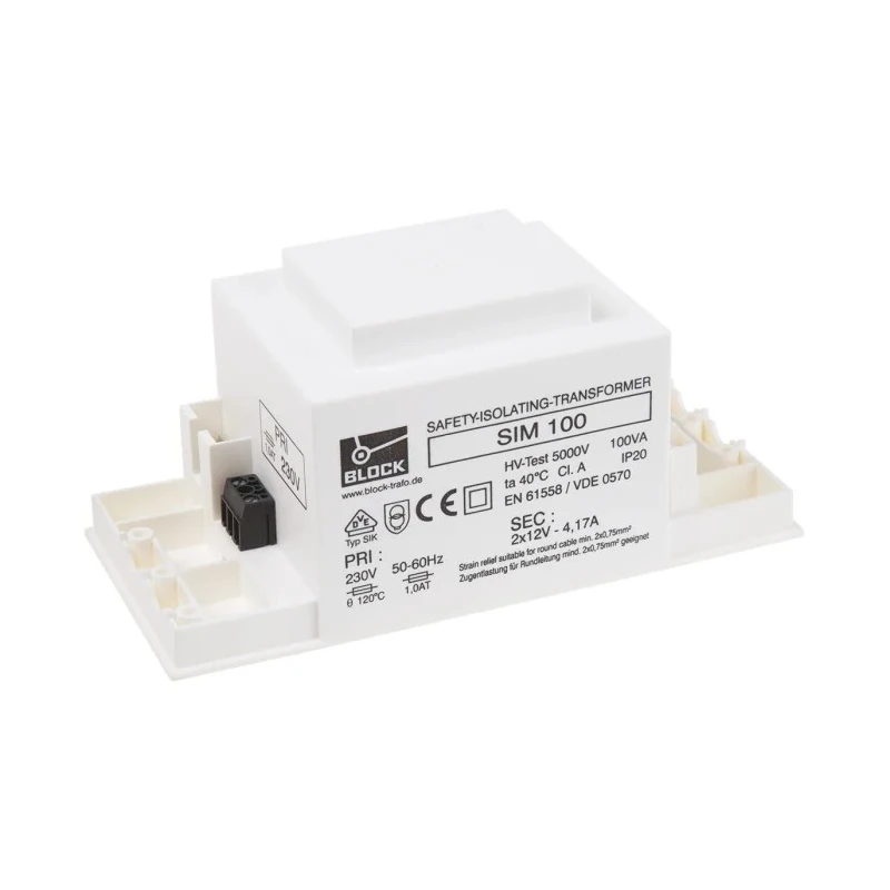 Block 2 Output 100 VA Chassis Mount Transformer 230 V ac Primary, 2 x 12 V ac Secondary, cUL 506, VDE, EN 61558 SIM 100