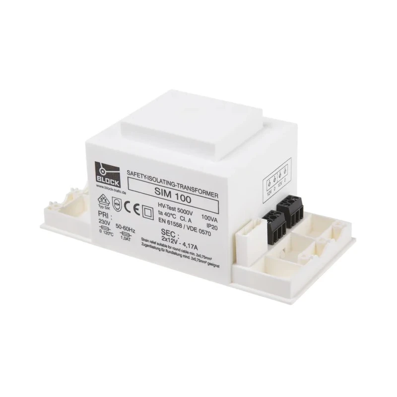 Block 2 Output 100 VA Chassis Mount Transformer 230 V ac Primary, 2 x 12 V ac Secondary, cUL 506, VDE, EN 61558 SIM 100
