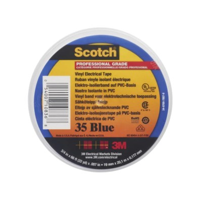 3M Scotch™ 35 Blue Polyvinyl Chloride Electrical Tape, 19mm x 20m SCOTCH 35 BLEU 20 X 19