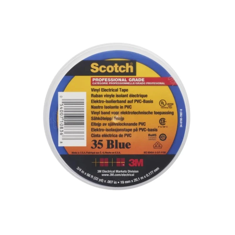 3M Scotch™ 35 Blue Polyvinyl Chloride Electrical Tape, 19mm x 20m SCOTCH 35 BLEU 20 X 19