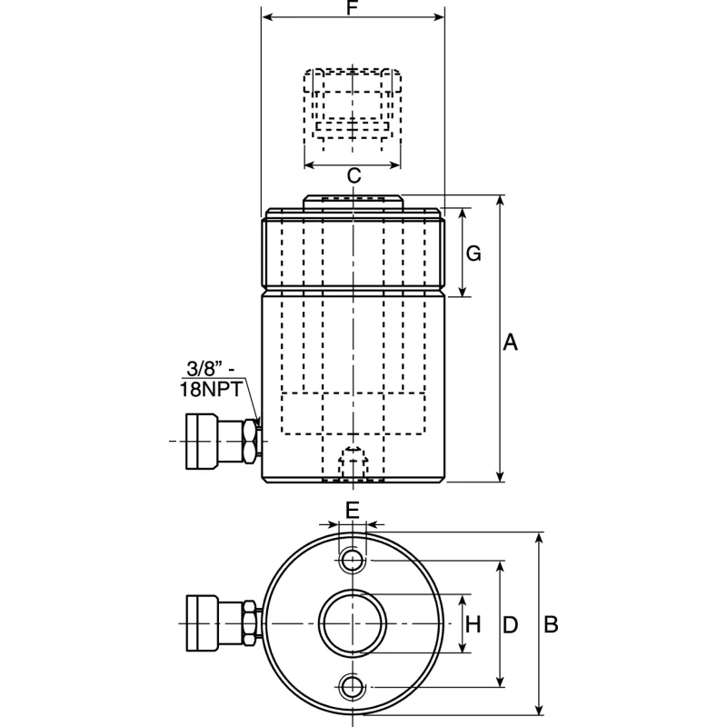 Enerpac Portable Hollow Plunger Hydraulic Cylinder Single Acting 12 t Capacity 700 bar Pressure RCH123