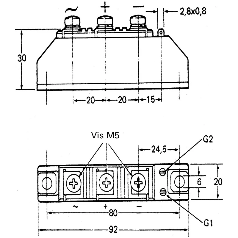 Semikron Danfoss Dual Thyristor Module 1200 V 70 A 150 mA 1.6 kA 1.9 V SKKT 72/12 E