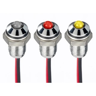 RS PRO Red Panel Mount Indicator 1.8V dc, 3.3 V dc, 20mA, Lead Wire Termination, IP67, Prominent Bezel 171-3754