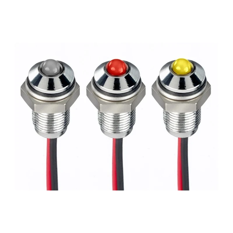 RS PRO Red Panel Mount Indicator 1.8V dc, 3.3 V dc, 20mA, Lead Wire Termination, IP67, Prominent Bezel 171-3754