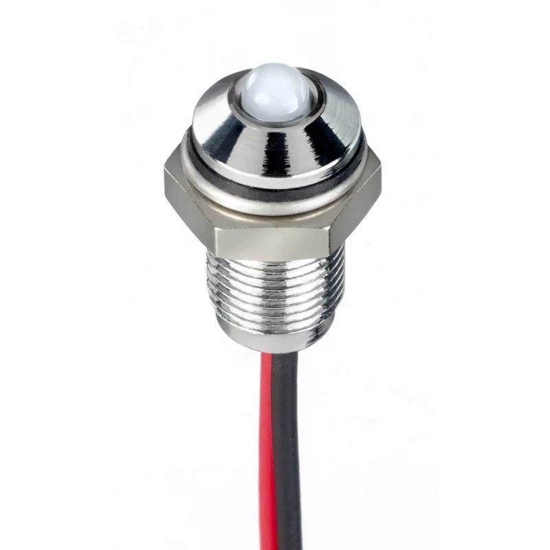 RS PRO White Panel Mount Indicator, 10.8V dc - 13.2V dc, 20mA, Lead Wire Termination, IP67, Prominent Bezel 171-3760