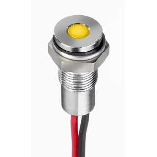 RS PRO Yellow Panel Mount Indicator 1.8V dc, 3.3V dc, 20mA, Lead Wire Termination, IP67, Flush Bezel, Model 171-3772