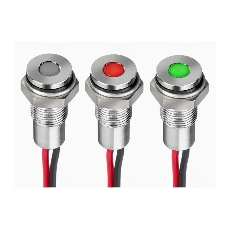 RS PRO Red Panel Mount Indicator 10.8V dc, 13.2 V dc, 20mA, Lead Wire Termination, IP67, Flush Bezel 171-3784