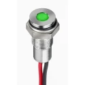 RS PRO Green Panel Mount Indicator, 10.8V dc, 13.2 V dc, 20mA, Lead Wire Termination, IP67, Flush Bezel, Silver 171-3778