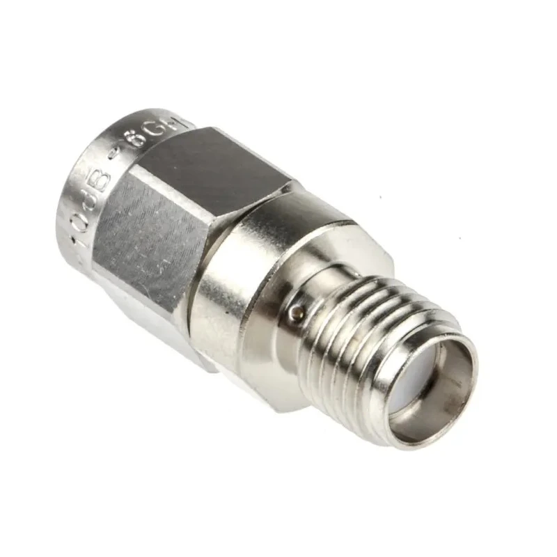 Radiall SMA Straight RF Attenuator 10 dB, 2 GHz to 6 GHz, 50Ω, Nickel Plated Brass Body R411810124
