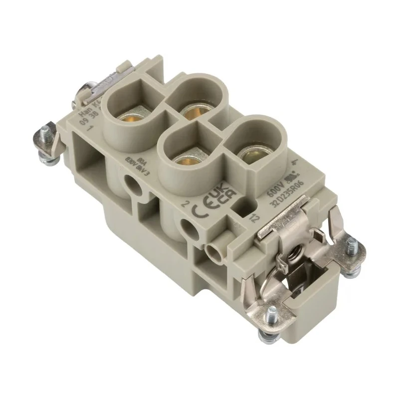 HARTING Heavy Duty Power Connector Insert Han K Series Male 80A 830V, Silver-Plated Copper Alloy Contacts 09380062611