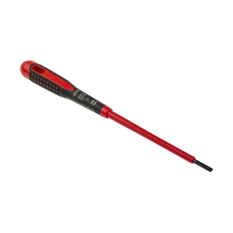 Bahco Standard VDE Insulated Slotted Screwdriver 100 mm Blade Length 3.5 mm Tip Width Ergonomic Handle BE-8230S