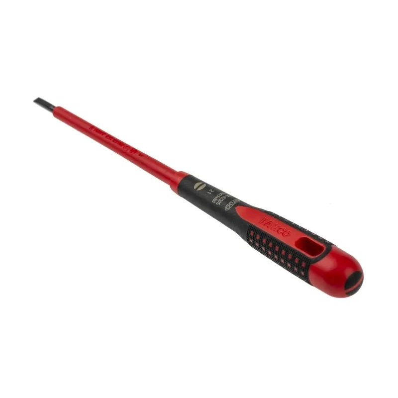 Bahco Standard VDE Insulated Slotted Screwdriver 100 mm Blade Length 3.5 mm Tip Width Ergonomic Handle BE-8230S