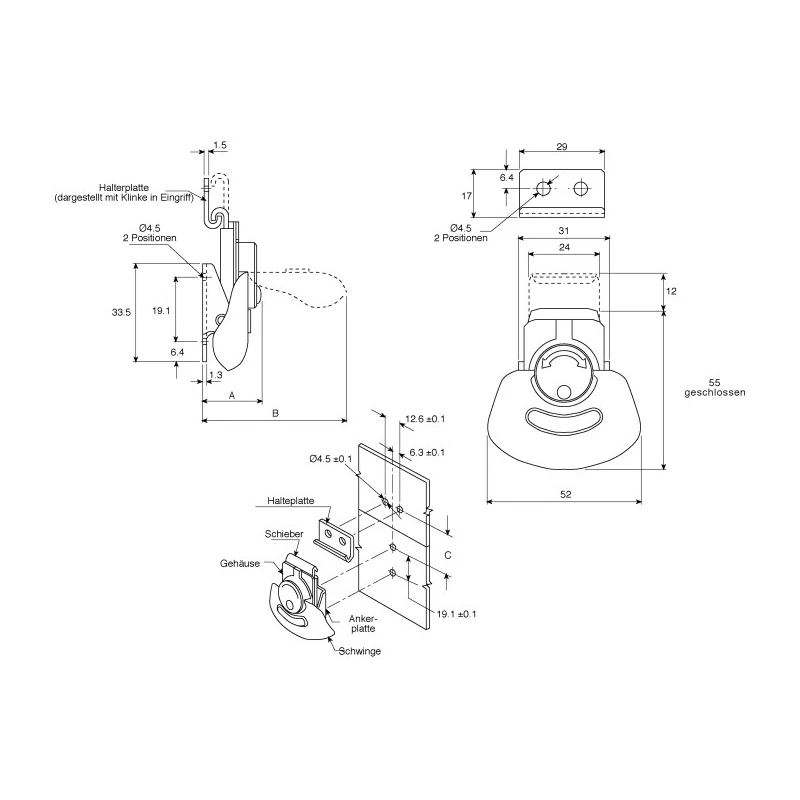 Southco Stainless Steel Spring Loaded Draw Latch 67 mm Length 52 mm Width 19 mm Depth K2-3005-51