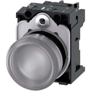 Siemens Panel Mount Clear LED Indicator SIRIUS ACT 3SU11, 22 mm Cutout, 24 V AC/DC, Round Metal Body 3SU1152-6AA70-1AA0