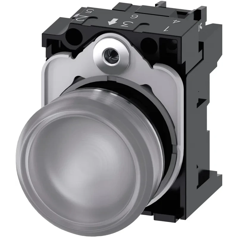 Siemens Panel Mount Clear LED Indicator SIRIUS ACT 3SU11, 22 mm Cutout, 24 V AC/DC, Round Metal Body 3SU1152-6AA70-1AA0