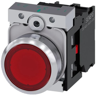 Siemens Sirius ACT 3SU11 Series Illuminated Push Button Switch Panel Mount 22 mm Cutout Red SPST IP66 3SU1152-0AB20-1CA0