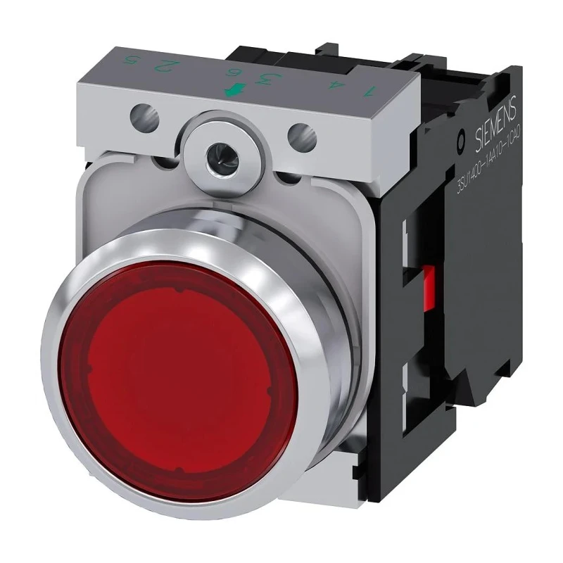 Siemens Sirius ACT 3SU11 Series Illuminated Push Button Switch Panel Mount 22 mm Cutout Red SPST IP66 3SU1152-0AB20-1CA0