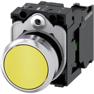 Siemens SIRIUS ACT 3SU11 Series Push Button Switch Panel Mount 22 mm Cutout Yellow SPST IP66 IP67 IP69K 3SU1150-0AB30-1BA0
