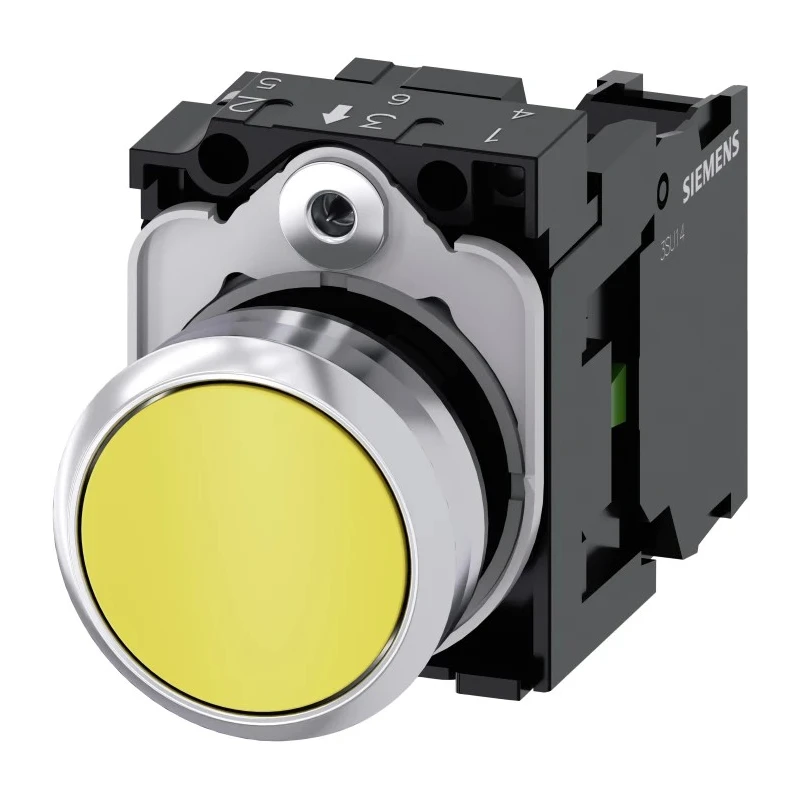Siemens SIRIUS ACT 3SU11 Series Push Button Switch Panel Mount 22 mm Cutout Yellow SPST IP66 IP67 IP69K 3SU1150-0AB30-1BA0
