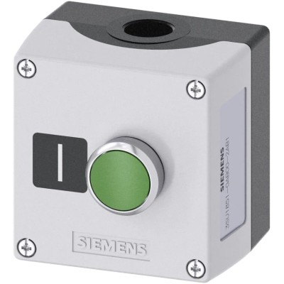 Siemens Enclosed Push Button Switch Metal Grey Enclosure SPST Contact Configuration Green Push Button I 3SU1851-0AB00-2AB1