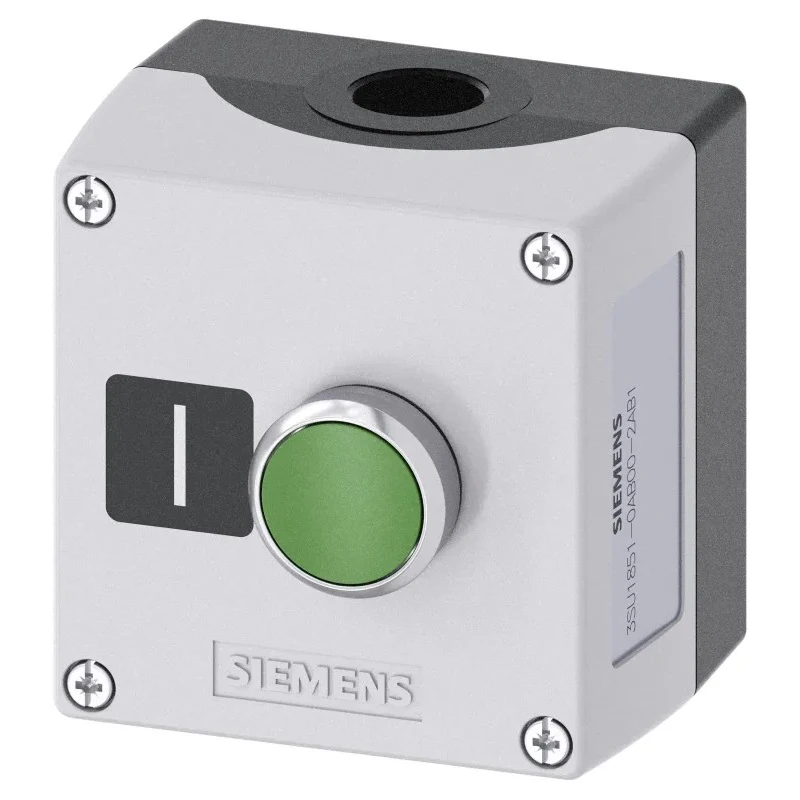 Siemens Enclosed Push Button Switch Metal Grey Enclosure SPST Contact Configuration Green Push Button I 3SU1851-0AB00-2AB1