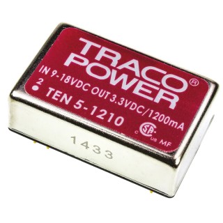 TRACOPOWER TEN 5 DC/DC Converter 3.3V DC 1.2A 18V DC Input 9V Input 6W Through Hole 85°C Max Temp TEN 5-1210