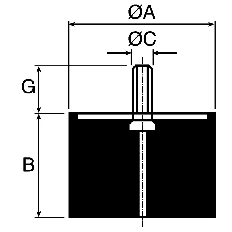 Paulstra Hutchinson Cylindrically Shaped M10 Anti-Vibration Mount Male Buffer Foot with 300 daN Compression Load 100 511635