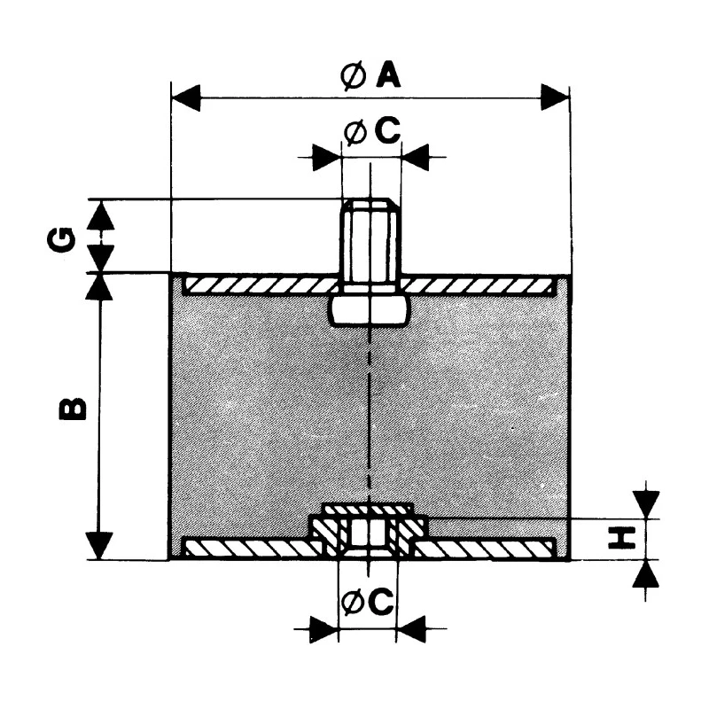 Paulstra Hutchinson Cylindrically Shaped M6 Anti-Vibration Mount Male to Female Bobbin Radiaflex 30 daN Compression 520016