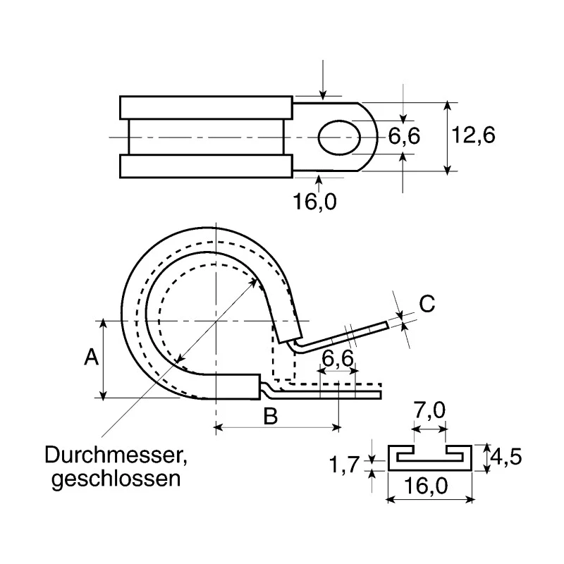 JCS 35 mm ID Black Rubber Coated 304 Stainless Steel P-Clip PCSR35RS