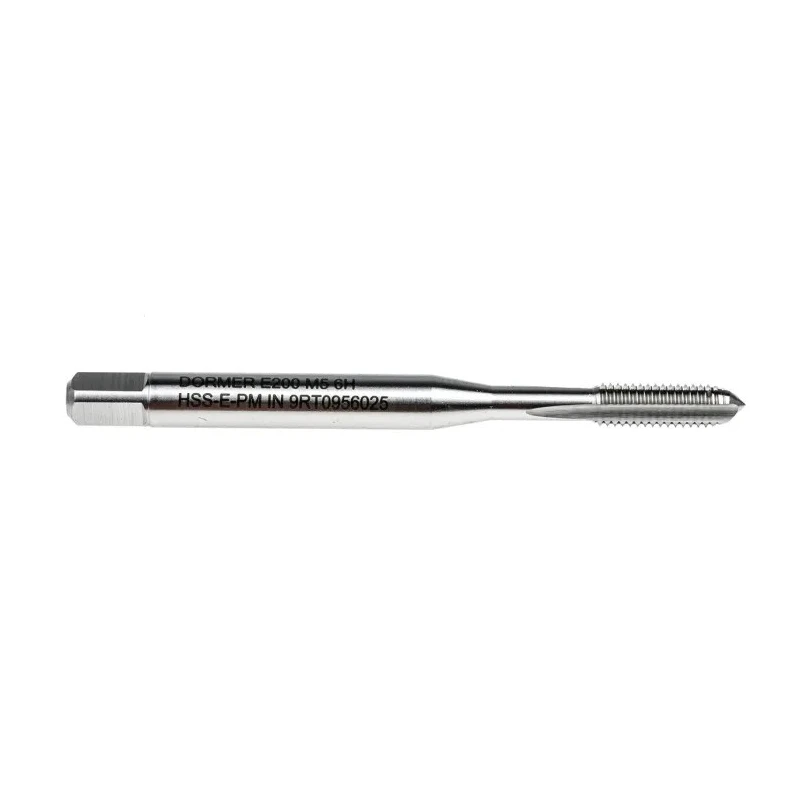 Dormer Metric Standard Threading Tap M5 Thread Size, Straight Flute, Right Hand, High Speed Steel-E Machine Tap E200M5