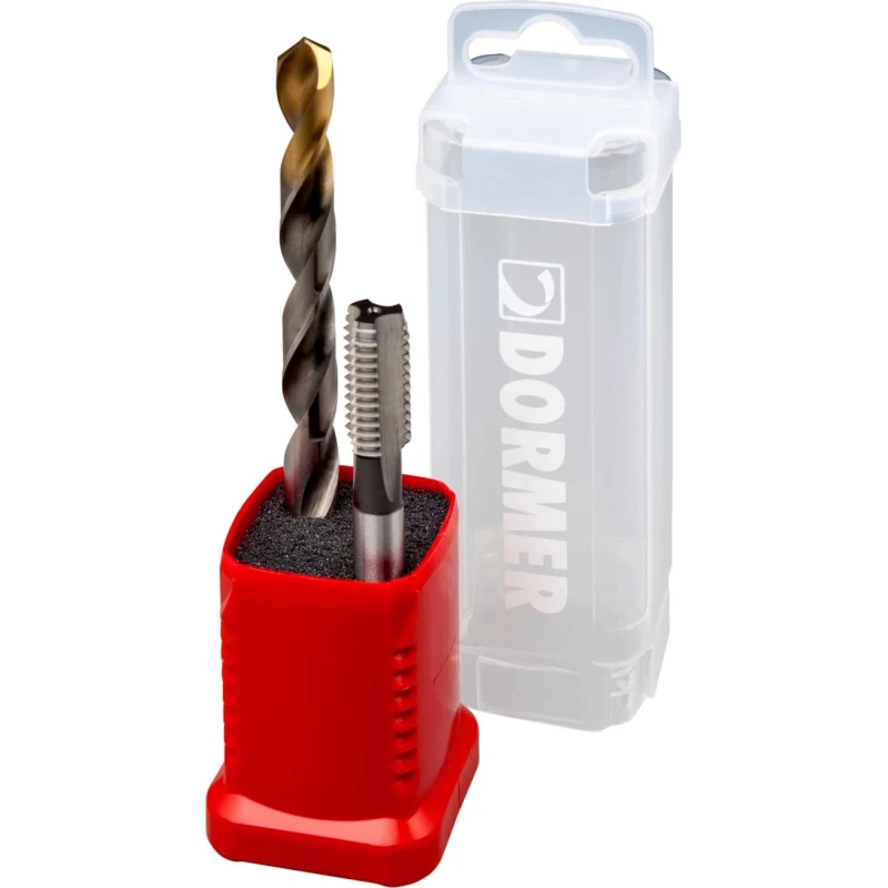 Dormer Tap & Drill Set, M8 Thread Size, Metric Standard, Straight Flute Hand Tap, HSS Tin Coated L000E500M8NO2XA002