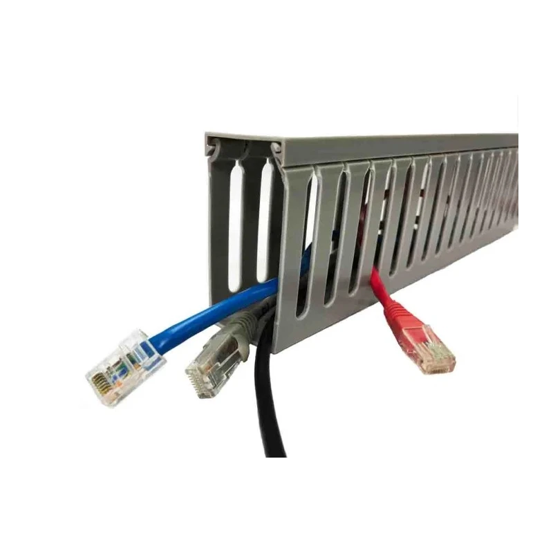 RS PRO Grey Open Slot PVC Cable Trunking W25mm x D65mm x L2m Self-Extinguishing UL 94 V-0 W25mm