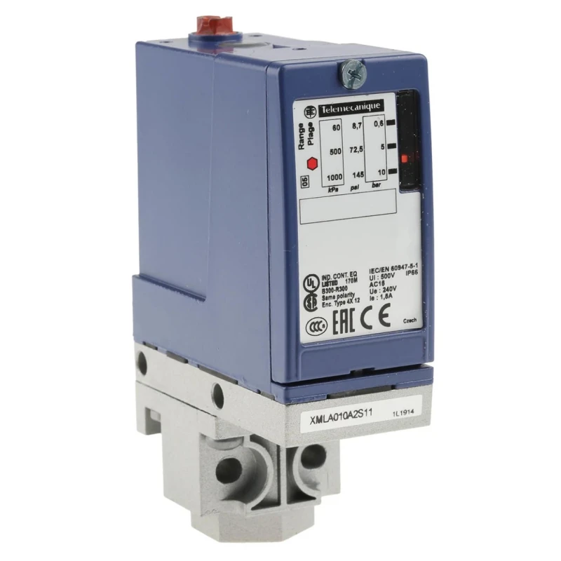 Telemecanique Sensors XMLA Series Differential Pressure Sensor Relay Output 0.6-10 bar 2% Accuracy Zinc Alloy XMLA010A2S11