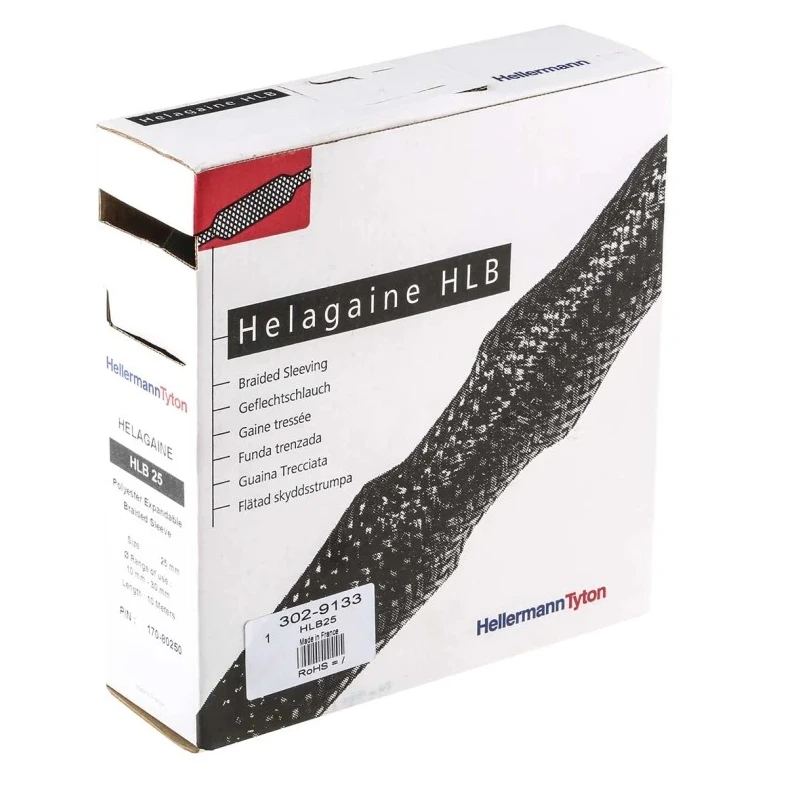 HellermannTyton Expandable Braided Polyethylene Terephthalate Black Cable Sleeve 10m Length 30mm 170-80250 HLB25-PET-BK