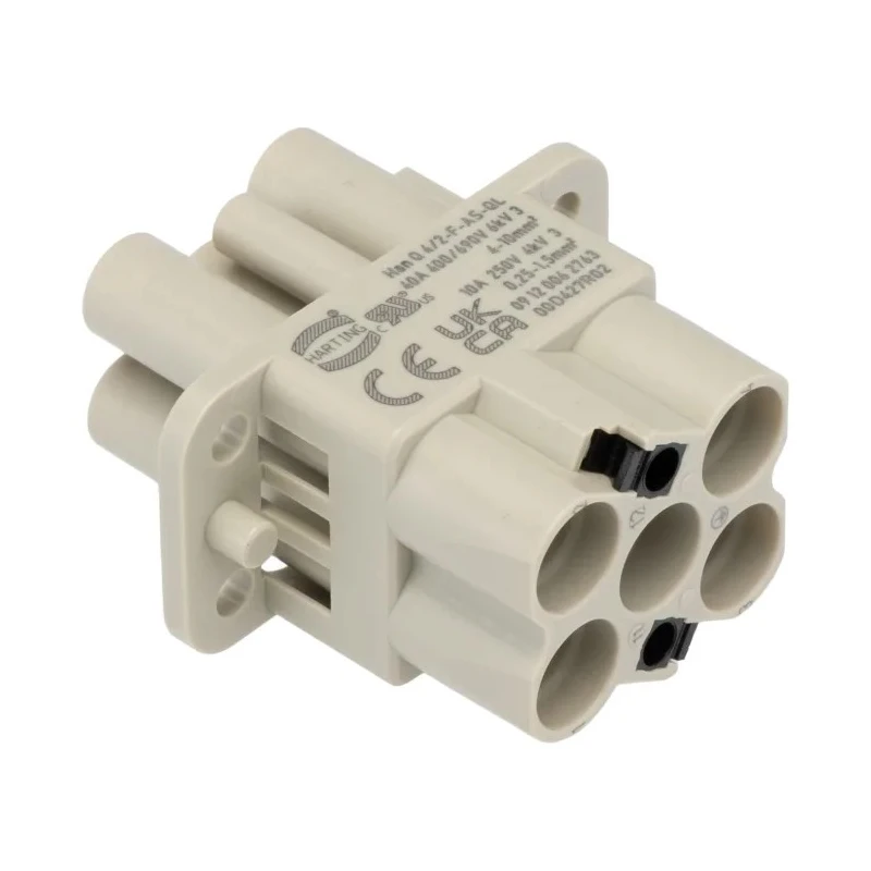 HARTING Heavy Duty Power Connector Insert 40A 690V 0912 Series Female 6 Contacts 09120062763