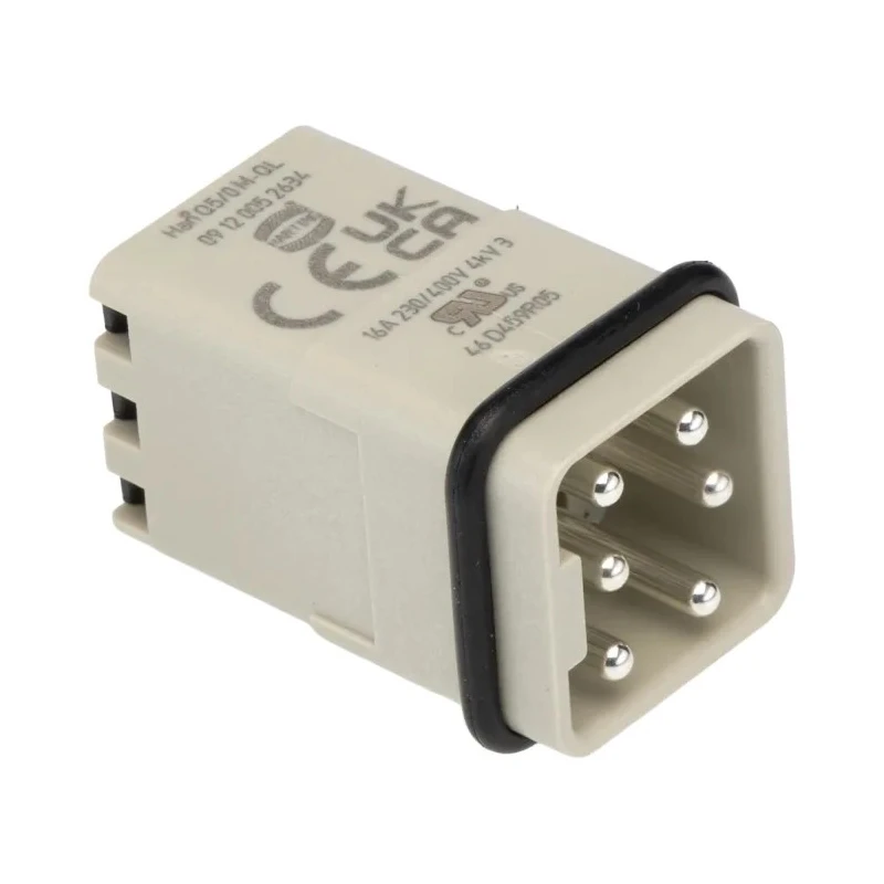 HARTING Heavy Duty Power Connector Insert 16A 600V Cable Mount, Male 5 Contacts 09120052634