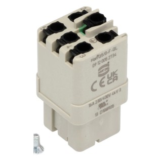 HARTING Heavy Duty Power Connector Insert, Female, 16A, 600V, 5 Contacts, 0912 Series 09120052734