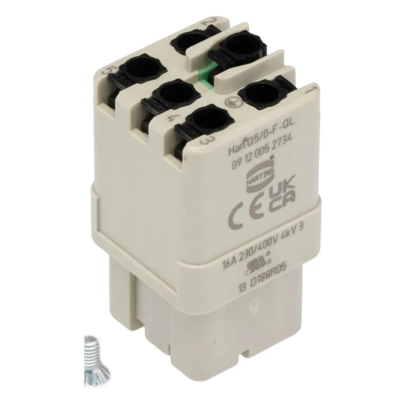 HARTING Heavy Duty Power Connector Insert, Female, 16A, 600V, 5 Contacts, 0912 Series 09120052734