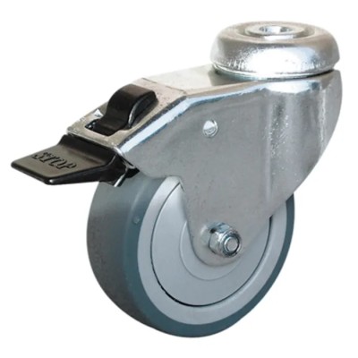 Guitel Hervieu Braked Swivel Castor 100 mm Wheel Diameter, 70 kg Load Capacity, Rubber Wheel, Galvanised Steel Frame 313822