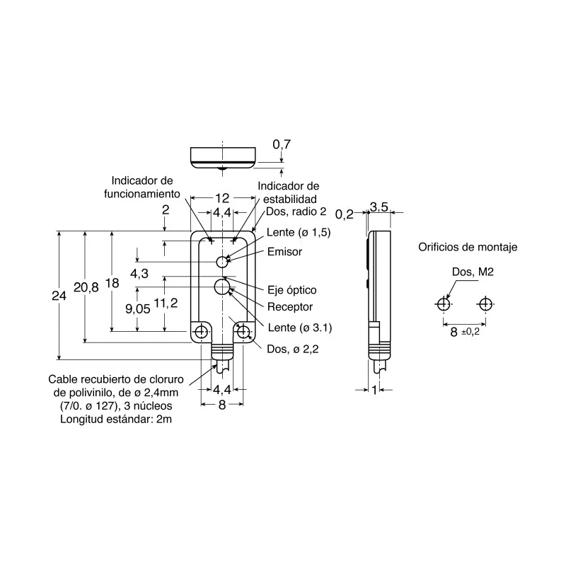 Omron Diffuse Photoelectric Sensor Block Style 5 mm to 30 mm Detection Range PNP Output IP67 E3T-FD13 2M