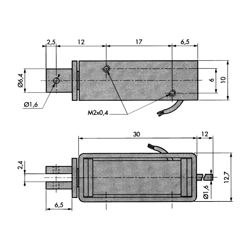Mecalectro Linear Solenoid 12V 2W Continuous Duty 30mm Length 12.7mm Width 10mm Depth Model 8.M10 02 62 12 VCC 100%