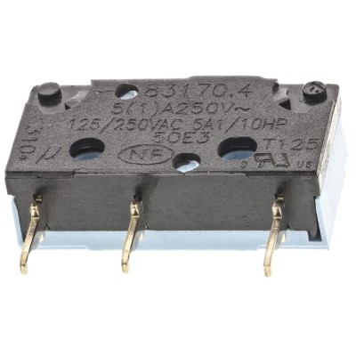 Crouzet Plunger Micro Switch with Solder Terminal, 5A, 250 V AC, SPDT, Subminiature 83170408