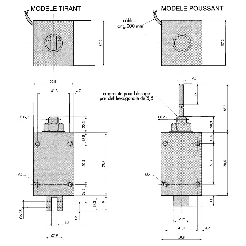 Mecalectro Pull Action Linear Solenoid 12V 78.5 mm Length 57.2 mm Width 50.8 mm Depth 24 mm Stroke 8.M17 02 73 12 VCC 100%
