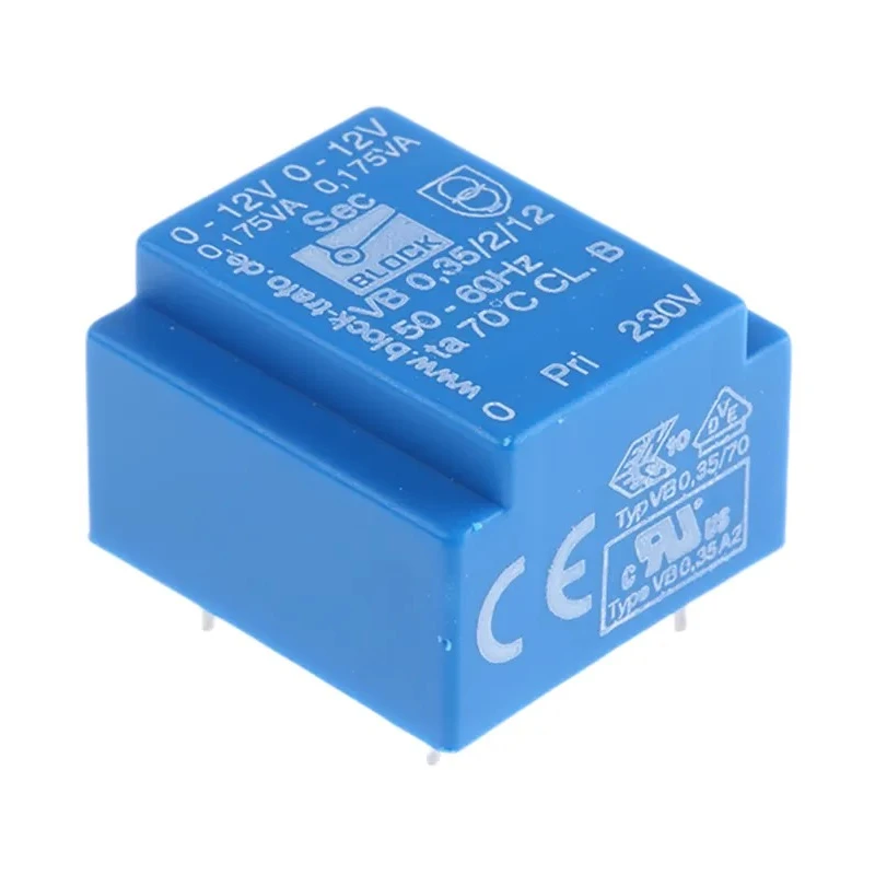 Block PCB Transformer 12 V ac 2 Output Through Hole VDE UL 0.35 VA VB 0.35/2/12
