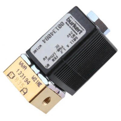 Burkert Brass Body 2-Port Normally Closed Solenoid Valve 24V DC, M5 Threaded Inlet 134084