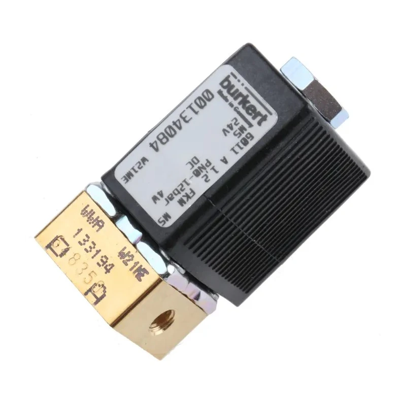 Burkert Brass Body 2-Port Normally Closed Solenoid Valve 24V DC, M5 Threaded Inlet 134084